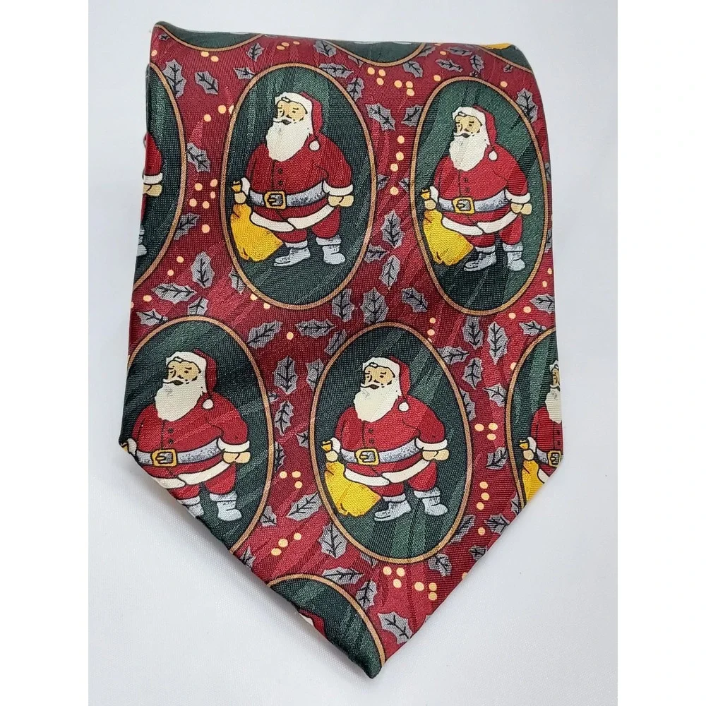 Keith Daniel Mens Christmas Tie Santa Claus Portrait Burgundy Holiday Silk Blend